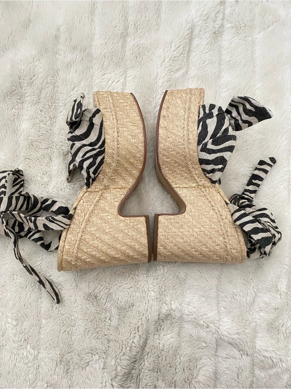 Sam Edelman Zebra-Print Woven Platform Sandal - Black & White Size 8.5